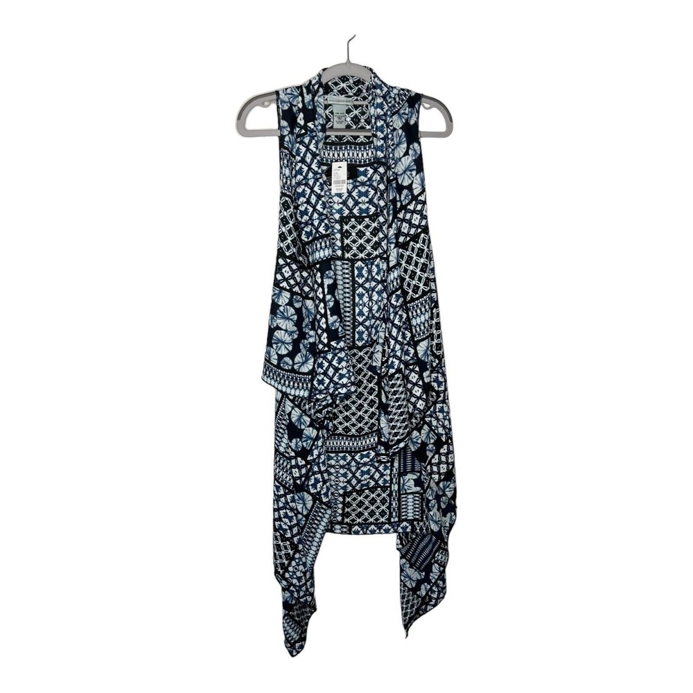 Catherines Top Womens One Size Chiffon Boho Flowy Blue Sleeveless Open Cardigan